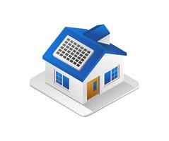 concept d'illustration isométrique 3d plat de maison minimaliste avec panneaux solaires vecteur