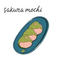 dessert japonais sakura mochi isolé sur fond blanc. graphiques vectoriels. vecteur