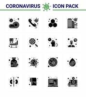 covid19 protection coronavirus pendamic 16 glyphe solide jeu d'icônes noires telles que la ville de protection sur la construction de laboratoire coronavirus viral 2019nov éléments de conception de vecteur de maladie