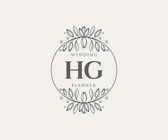 hg initiales lettre collection de logos de monogramme de mariage, modèles minimalistes et floraux modernes dessinés à la main pour cartes d'invitation, réservez la date, identité élégante pour restaurant, boutique, café en image vectorielle vecteur