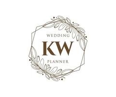 kw initiales lettre collection de logos de monogramme de mariage, modèles minimalistes et floraux modernes dessinés à la main pour cartes d'invitation, réservez la date, identité élégante pour restaurant, boutique, café en image vectorielle vecteur