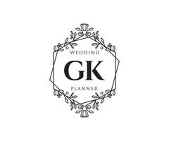 collection de logos de monogramme de mariage lettre initiales gk, modèles minimalistes et floraux modernes dessinés à la main pour cartes d'invitation, réservez la date, identité élégante pour restaurant, boutique, café en image vectorielle vecteur