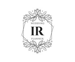 collection de logos de monogramme de mariage lettre initiales ir, modèles minimalistes et floraux modernes dessinés à la main pour cartes d'invitation, réservez la date, identité élégante pour restaurant, boutique, café en image vectorielle vecteur