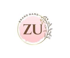 logo féminin zu initial. utilisable pour les logos nature, salon, spa, cosmétique et beauté. élément de modèle de conception de logo vectoriel plat.
