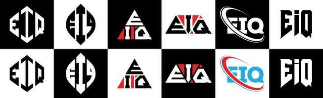 création de logo de lettre eiq en six styles. polygone eiq, cercle, triangle, hexagone, style plat et simple avec logo de lettre de variation de couleur noir et blanc dans un plan de travail. logo eiq minimaliste et classique vecteur