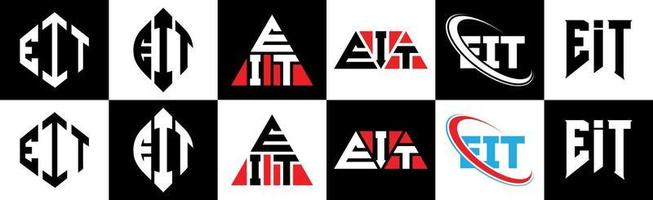 création de logo de lettre eit en six styles. eit polygone, cercle, triangle, hexagone, style plat et simple avec logo de lettre de variation de couleur noir et blanc dans un plan de travail. eit logo minimaliste et classique vecteur