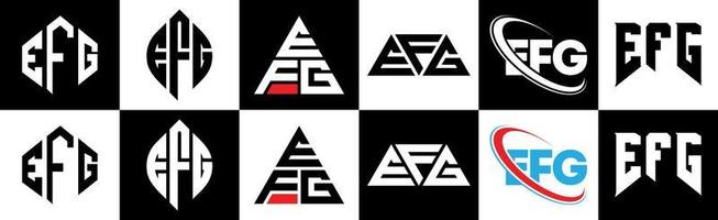 création de logo de lettre efh en six styles. efh polygone, cercle, triangle, hexagone, style plat et simple avec logo de lettre de variation de couleur noir et blanc dans un plan de travail. logo minimaliste et classique efh vecteur