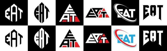 mangez la conception de logo de lettre dans le style six. mangez un polygone, un cercle, un triangle, un hexagone, un style plat et simple avec un logo de lettre de variation de couleur noir et blanc dans un plan de travail. manger logo minimaliste et classique vecteur