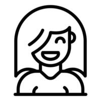 icône de fille étudiante souriante, style de contour vecteur