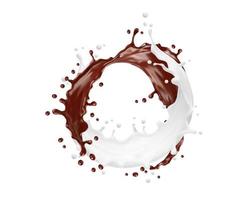 lait et chocolat boisson sucrée éclaboussure de vague ronde vecteur