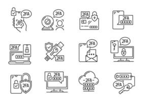 icônes de vérification à deux facteurs, mot de passe mobile 2fa vecteur