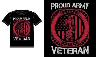 fier vétéran de l'armée - modèle de conception de vecteur de t-shirt, autocollant de fenêtre de voiture, pod, couverture, fond noir isolé, drapeau américain, vétéran, armes