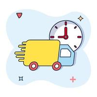 camion de livraison de vecteur étant poursuivi par l'icône de temps dans le dessin animé de van de style comique