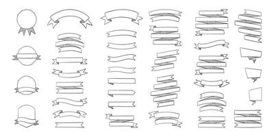 bannières de ruban. ensemble de bannières de rubans dessinés à la main avec étiquette, étiquette et badges de qualité. illustration vectorielle vecteur