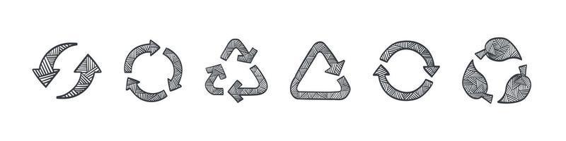 ensemble d'icônes de recyclage. flèches de recyclage. icônes dessinées du recyclage. illustration vectorielle vecteur