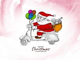 fond de festival joyeux noël avec le père noël sur scooter vecteur