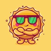 mascotte de personnage de soleil mignon avec une expression cool dessin animé isolé dans un style plat vecteur