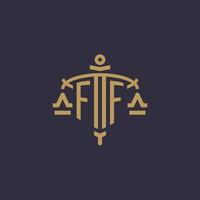 logo monogramme ff pour cabinet juridique avec échelle géométrique et style épée vecteur