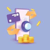 paiement par carte de crédit sur l'icône de vecteur d'affaires de pièce de monnaie de note rendre illustration transaction financière
