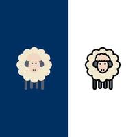 agneau de pâques mouton printemps icônes plat et ligne remplie icône ensemble vecteur fond bleu