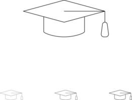 chapeau de graduation de l'éducation académique jeu d'icônes de ligne noire audacieuse et mince vecteur
