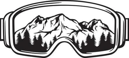 lunettes de ski avec paysage de montagnes - lunettes de sports d'hiver. illustration vectorielle. vecteur