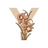 alphabet de feuilles de fleurs vintage botanique initiale numérique pour les invitations de mariage, carte de voeux, logo, arrière-plan blanc isolé vecteur