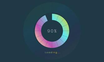 Interface utilisateur de chargement à 90 %, icône de chargement futuriste, interface utilisateur colorée du menu du robinet de chargement, utilisation pour la progression du téléchargement, modèle de conception Web, conception de téléchargement d'interface. vecteur