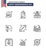 pack d'icônes vectorielles stock de american day 9 signes et symboles de ligne pour footbal star building protection tête modifiable usa day vector design elements