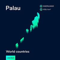 palau carte 3d. carte isométrique naon vectorielle rayée stylisée en vert et menthe vecteur