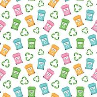 modèle sans couture de concept zéro déchet avec poubelles et signe de recyclage. mode de vie durable, concept écologique. illustration vectorielle en style cartoon vecteur