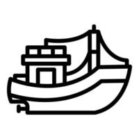icône de bateau de pêche en bois, style de contour vecteur