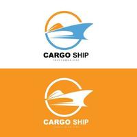 logo de navire cargo, vecteur de navire cargo rapide, voilier, conception pour entreprise de fabrication de navires, navigation fluviale, véhicules marins, transport, logistique