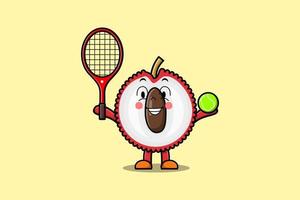 personnage de dessin animé mignon litchi jouant au tennis vecteur