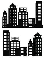 sur fond blanc, un ensemble plat vectoriel d'illustrations de bâtiments d'architecture de la ville en silhouettes sous diverses constructions