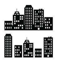 un gratte-ciel noir plat et une silhouette de bâtiment de faible hauteur ensemble d'illustrations vectorielles de bâtiments de la ville en silhouettes vecteur