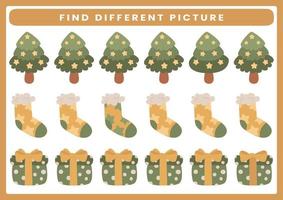 jeu éducatif pour les enfants trouver l'image différente feuille de travail imprimable de noël vecteur