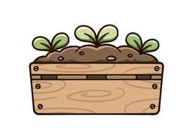 plante de germination poussant à partir d'une illustration de dessin animé mignon de caisse en bois. jardinage agriculture agriculture clipart. vecteur