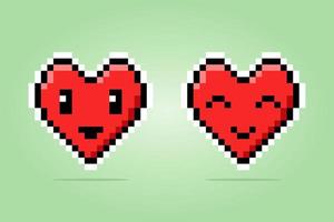 Pixels de 8 bits un caractère de coeur. icône d'amour heureux et souriant pour les ressources de jeu et les motifs de point de croix dans les illustrations vectorielles. vecteur