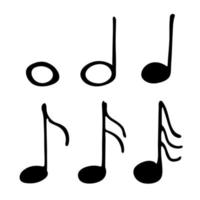 jeu de doodle de note de musique. symbole musical dessiné à la main. éléments pour l'impression, le web, le design, la décoration, le logo vecteur