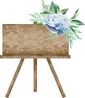 enseigne vide en bois horizontal aquarelle avec composition de mariage vecteur