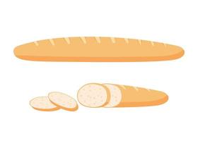 baguette française, pain pâtissier de blé, boulangerie. long pain avec tranche coupée. illustration vectorielle vecteur