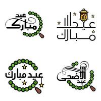 joyeux eid mubarak vector illustration de conception de 4 messages décoratifs écrits à la main sur fond blanc