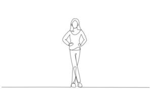 dessin animé de femme d'affaires portant des vêtements chics posant. art de style une ligne vecteur