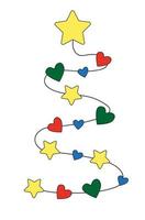 icône abstraite de sapin de Noël. sapin de noël avec des jouets en forme de coeurs et d'étoiles colorés. vecteur