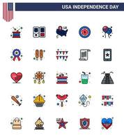 usa independance day plat rempli ligne ensemble de 25 pictogrammes usa de fly bloon star maony américain modifiable usa day vector design elements