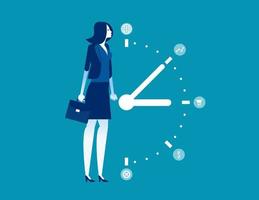 femme d'affaires et gestion du temps. illustration vectorielle de concept business system, horloge, marketing vecteur