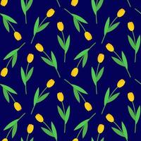 motif floral sans couture. illustration vectorielle de tulipes jaunes sur fond bleu marine. conception de papier textile et d'emballage. vecteur