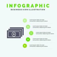 dollar argent comptant solide icône infographie 5 étapes présentation fond vecteur