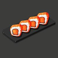 ensemble de rouleaux de sushi au saumon avec nori sur la plaque de pierre. dessin animé de cuisine asiatique vecteur